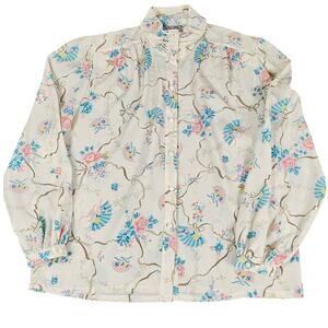 VTG Koret Career blouse sz12 cream pastel floral print button up high collar